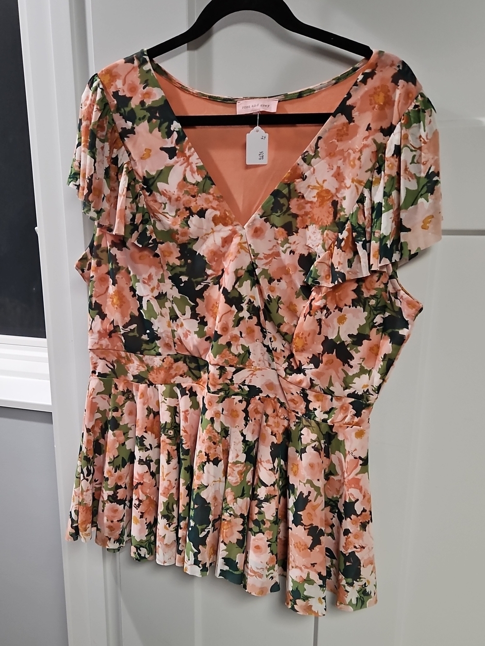 Peach Floral V-Neck Peplum Blouse by A New Day